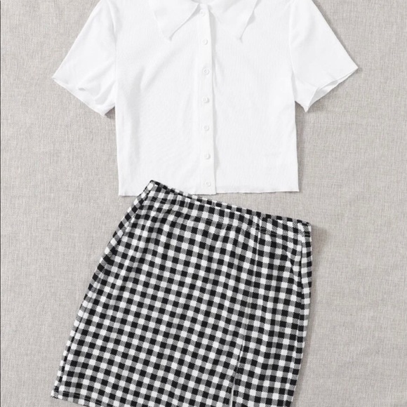 SHEIN Button Up Top And Split Hem Skirt Set - Picture 2 of 8